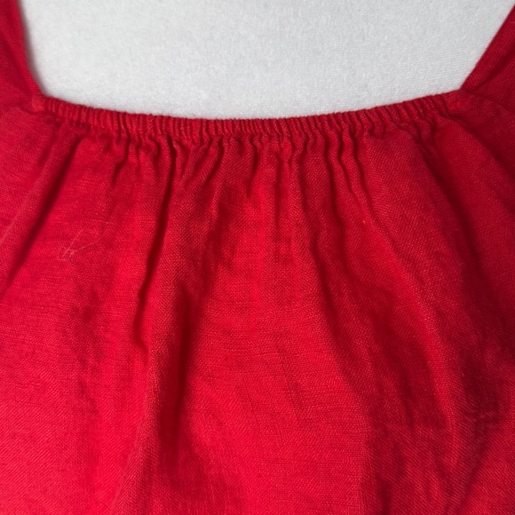 Red Linen Puff Sleeve Blouse Size Small - Picture 2 of 9
